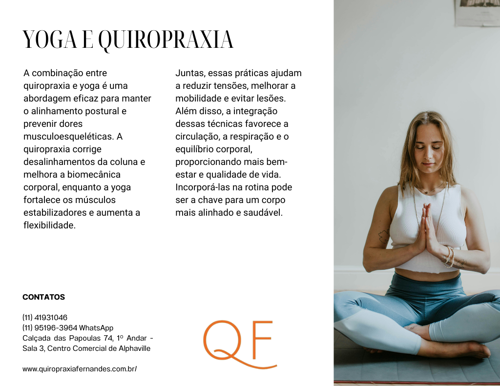 A combinação entre quiropraxia e yoga é uma abordagem eficaz para manter o alinhamento postural e prevenir dores musculoesqueléticas. A quiropraxia corrige desalinhamentos da coluna e melhora a biomecânica corporal, enquanto a yoga fortalece os músculos estabilizadores e aumenta a flexibilidade.